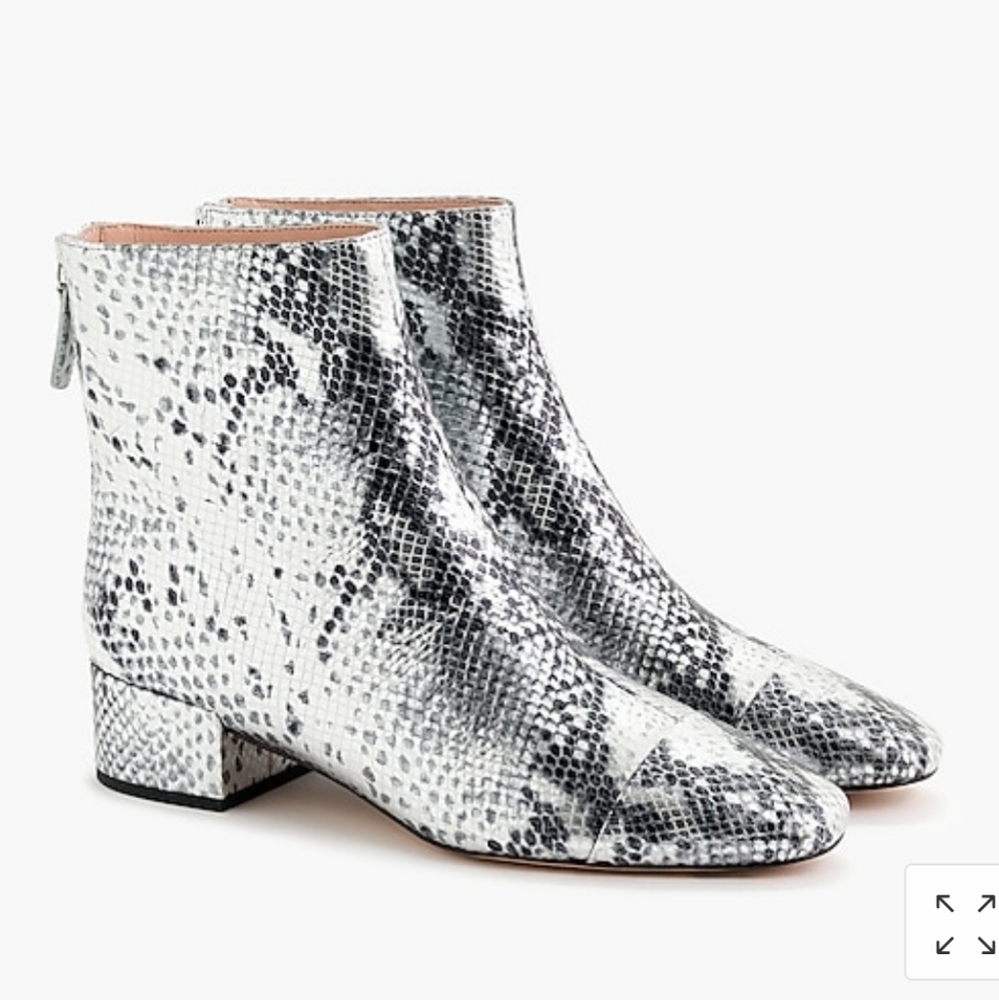 Roxie cap-toe ankle boots in silver snake-embossed leather
